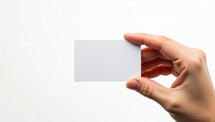 Obraz premium Luxury Business Branding Male Hand Holding Premium Blank Business Card on Marble Surface, Professional Networking, Corporate Identity, Elegant Design