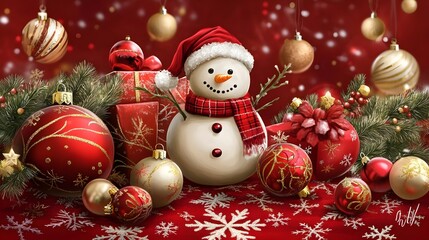 Festive Watercolor Snowman Decorated for Holiday Cheer