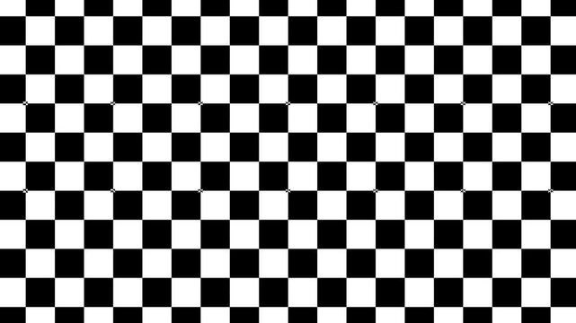 Zooming checkered board. Black and white checkers. Black and white checkered pattern. Black and white checkers. Animated checkered design. Chessboard. Chess background.