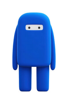 Blue blobby character with round eyes standing upright cartoon style, cut out - stock png.