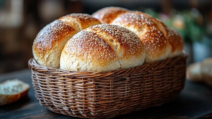 Freshly baked rolls in a rustic basket