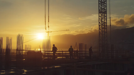 Obraz premium Construction Workers at Sunset