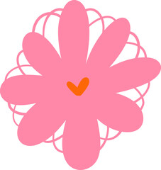 Pink Flower with Heart Center, Vector Illustration
