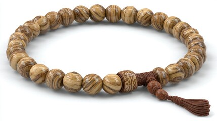 Obraz premium Handcrafted Wooden Beads Necklace with Intricate Carvings and Tassel Ideal for Meditation Yog
