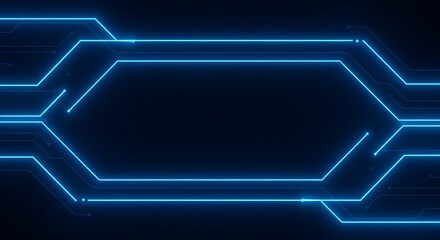 Cybernetic hexagon circuit glowing blue