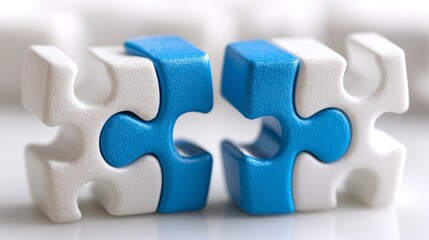 Interlocking Puzzle Pieces in Blue and White Symbolizing Unity Connection and Problem Solvin