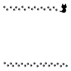 Obraz premium 猫と足跡のフレーム イラスト