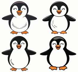 Naklejka premium Adorable Cartoon Penguin Collection Set
