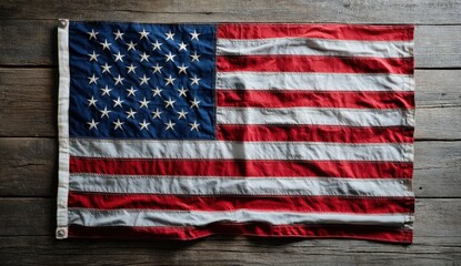 Obraz premium American flag displayed on rustic wooden background.