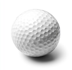 White golf ball, dimpled surface, isolated on white background.  Detailed view of the textured sphere