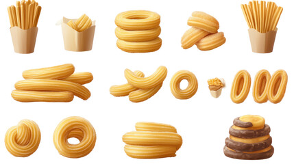 Churros — Fried Choux Pastry Sticks Isolated on Transparent Background

