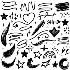 Obraz premium The Creative Flow, Doodle Art Expression, dynamic composition of hand-drawn doodles showcasing a mix of symbols, abstract shapes, and artistic elements