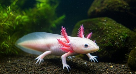 Obraz premium Axolotl gracefully swims in aquatic environment