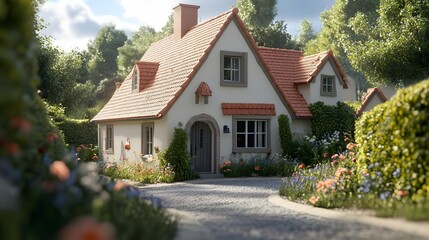 Charming House on a Bright Summer Afternoon Surrounded by Nature