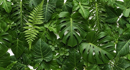Lush verdant foliage creates a vibrant jungle wall