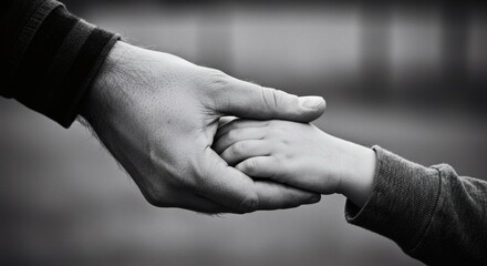 Father child holding hands black and white family support love care connection guidance parenting relationship