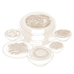 Vector Illustration logo Line art Korean traditional Soup Chueotang or Loach soup korean eel soup