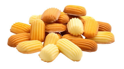 French Madeleine Butter Sponge Cakes in Shell Shape Isolated on Transparent Background

