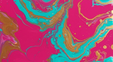 Naklejka premium Swirling Magenta Abstract with Turquoise and Gold