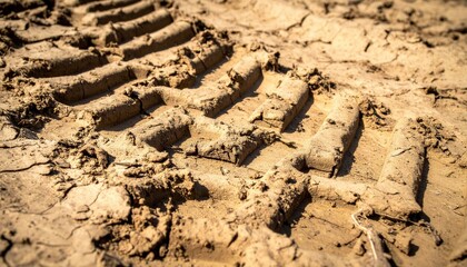 Tire Tracks In Dry Cracked Dirt
