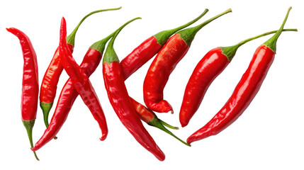 Red Chili Peppers &mdash; Whole and Single Pieces Isolated on Transparent Background


