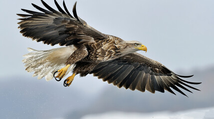 Obraz premium A giant golden eagle flying through the sky, eagle soaring with wings spread