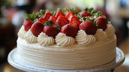 Delicious strawberry cake with creamy frosting