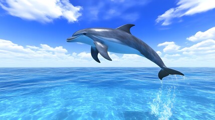 Dolphin Jumping Gracefully in the Air Over Sparkling Ocean Water