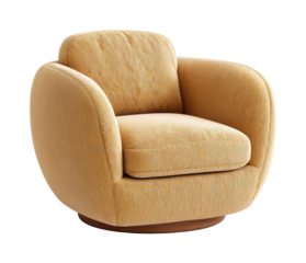 Cozy beige velvet armchair with rounded silhouette and soft cushioning perfect for comfortable seating