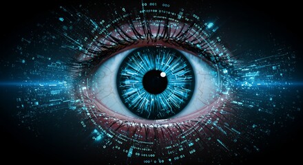 Digital eye gazes intensely forward