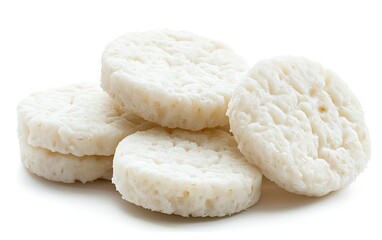 Stacked, round, white, crispy snacks