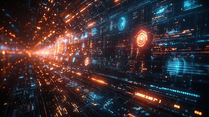 Futuristic digital tunnel with glowing data streams (1)