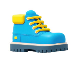 Colorful cartoon style blue boot with yellow laces, cut out - stock png.