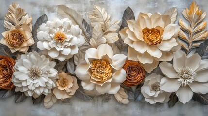 Elegant Paper Flowers and Leaves in Warm Tonal Palette for Decor