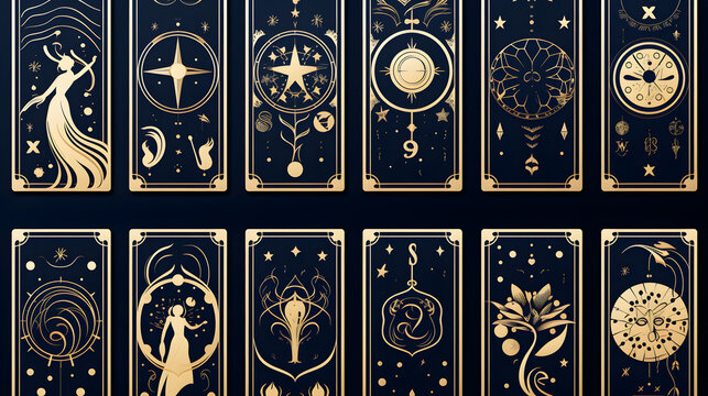 Elegant Virgo Zodiac Horoscope Golden Signs on Dark Navy Background
