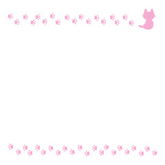 猫と足跡のフレーム　イラスト