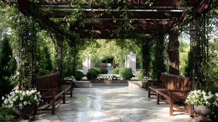 Celebrate Garden Elegance With A Wrought Iron Trellis Arbor Accented By Crushed Marble Verdant Vines