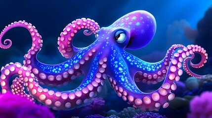 Fototapeta premium Iridescent Octopus with Shimmering Adornments in Ocean Depths