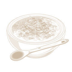 Vector Illustration logo Line art Dakjuk Korean Chicken Rice Porridge on a Bowl