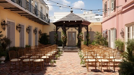 Host unforgettable events in an empty New Orleans courtyard wedding hall showcasing architectural beauty, charm