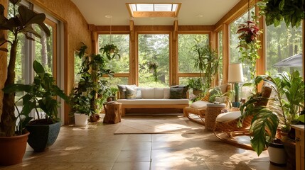 Create year-round comfort in a sunroom with insulated glass walls, cork-tiled floors, and natural warmth