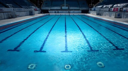 Dive into competitive water polo pool featuring marked lanes, steel goals, and crystal-clear underwater views