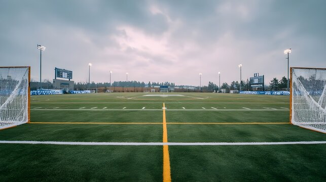 Regulation lacrosse field with goal netting offers professional-grade playing experience for amateur and elite athletes