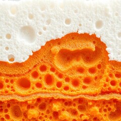 White and Orange Foam Cross-Section in Close-Up, Displaying Cellular Layers