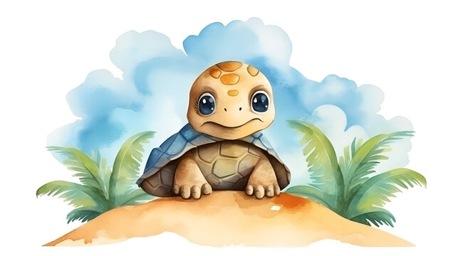 Vibrant Watercolor Turtle Dinosaur Illustration for Fun and Educational Projects - Powered by Adobe