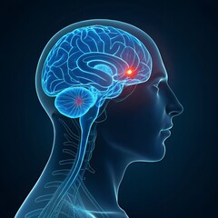 Obraz premium Illuminated Brain Anatomy Profile View Showing Neural Pathways and Focal Point