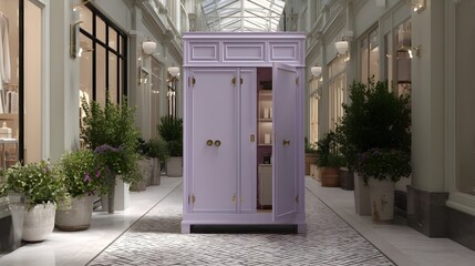 Discover Luxurious Lavender Gray Perfume Sampling Booth Featuring Ambient Lighting Floral Displays and Interactive Scents