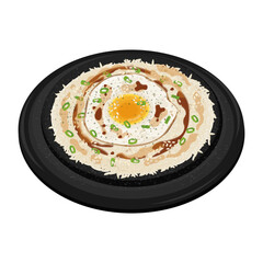 Vector Illustration logo Clipart Gyeran Bap Korean egg Rice on a Black plate