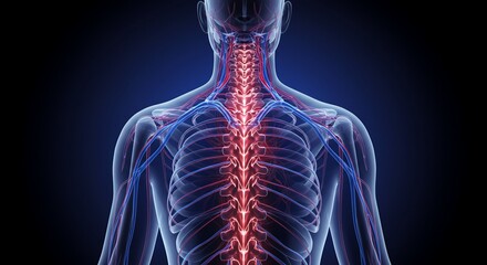 Human spine and circulatory system illuminated