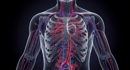 Human torso anatomy with transparent organs